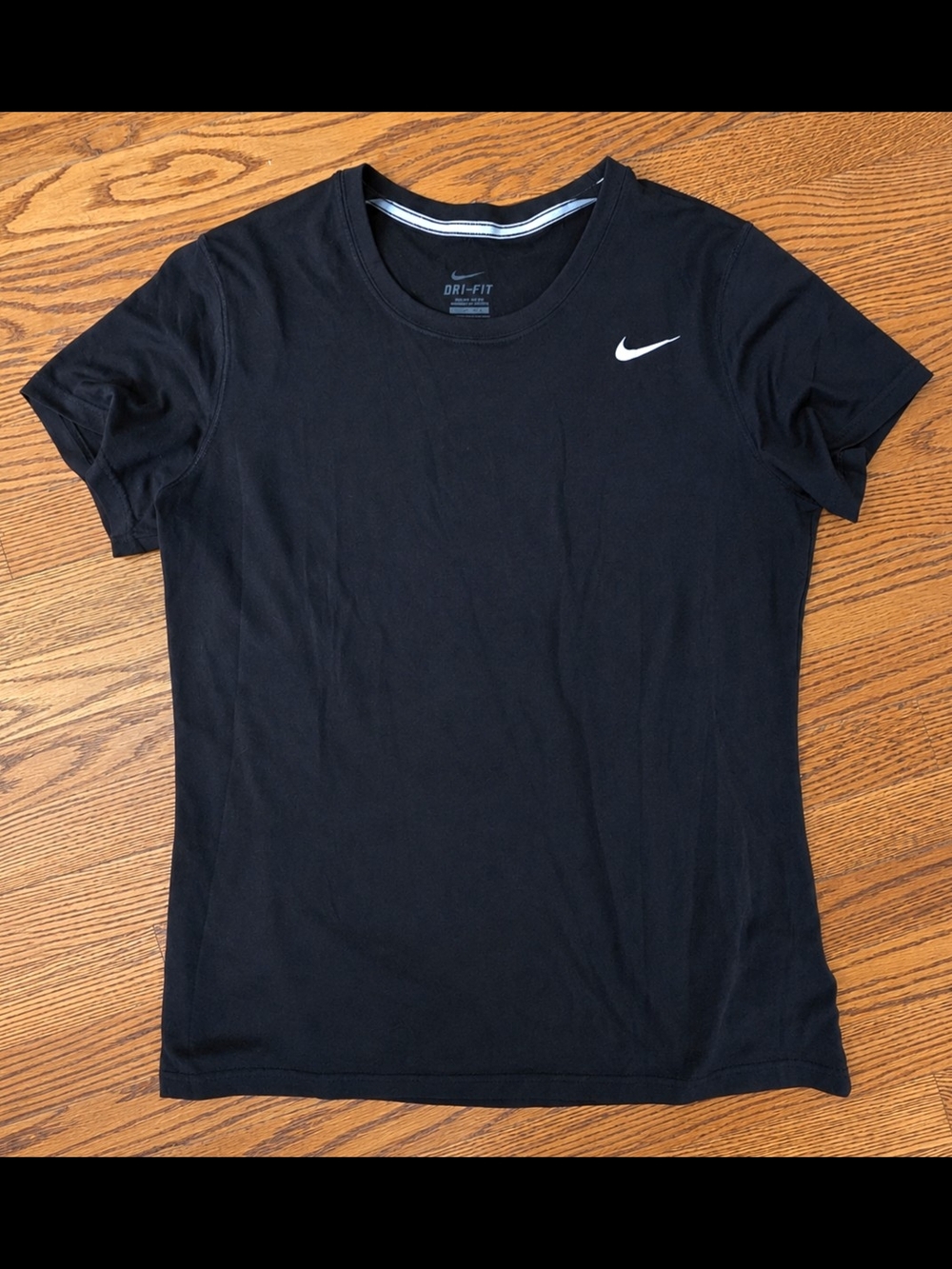 Nike Black Women's Dri-FIT Short Sleeve Tee with White Swoosh